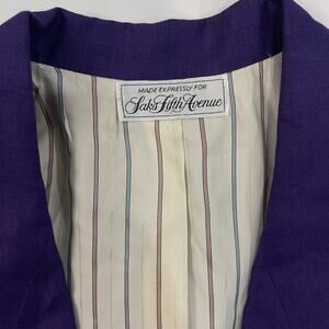 Vintage SAKS FIFTH AVENUE The Works Women's 12 Purple Linen Blazer Classic Retro